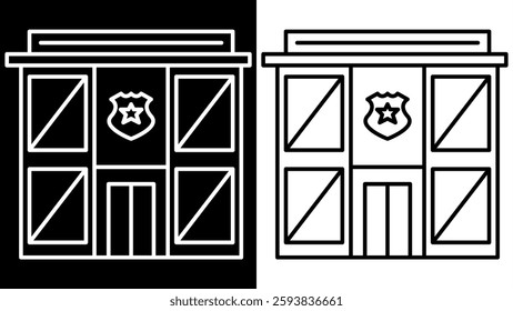 Police building image line icon black and white.
