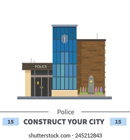 Police building. Set of elements for construction of urban and village landscapes. Vector flat illustration