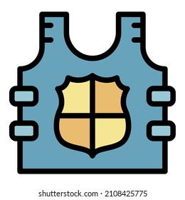 Police bulletproof icon. Outline police bulletproof vector icon color flat isolated