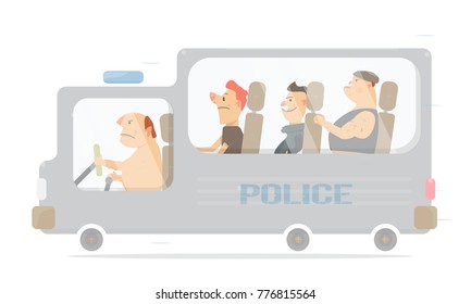Police bus. Cartoon character funny and comic style.