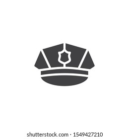 Police cap with badge vector icon. filled flat sign for mobile concept and web design. Police hat glyph icon. Symbol, logo illustration. Vector graphics