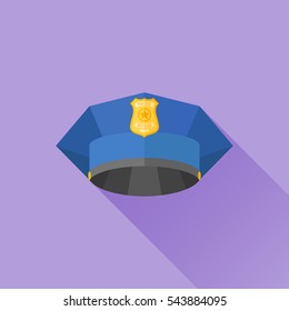 Police cap flat icon with long shadow. Vector illustration.