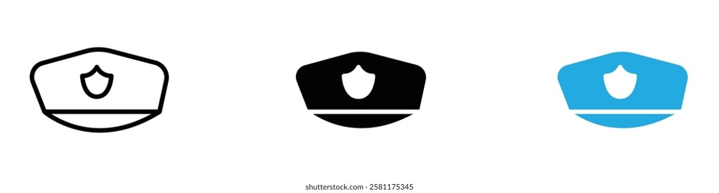 Police cap icon black white vector outline