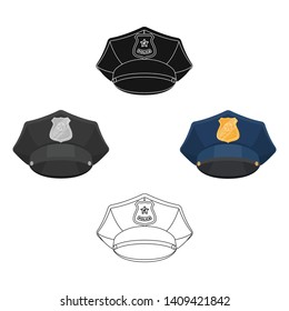 Police cap icon in cartoon,black style isolated on white background. Police symbol stock vector illustration.