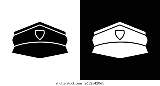 Police cap icon in flat version on black and white background