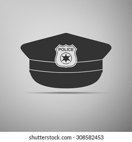 Police cap icon on grey background. Vector Illustration