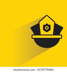 police cap icon with shadow on yellow background