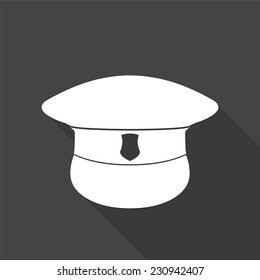 police cap icon - vector illustration with long shadow isolated on gray 