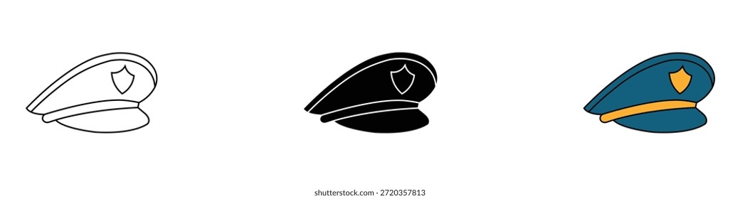 Vector del icono de la gorra de policía. símbolo de la gorra de oficial. Ilustración vectorial.