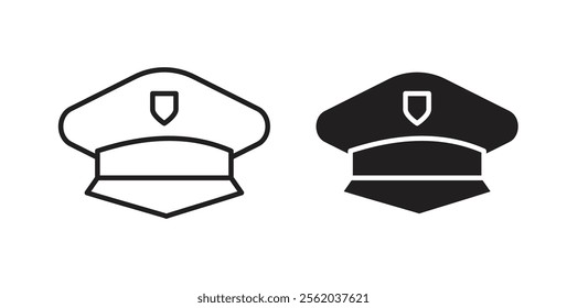 Police cap icons in flat and line style set.