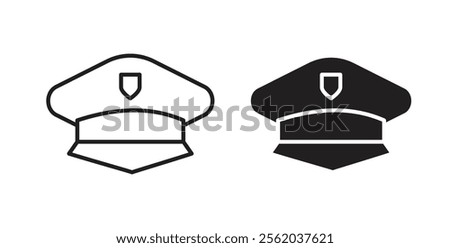 Police cap icons in flat and line style set.