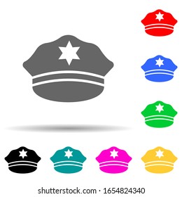 police cap multi color style icon. Simple glyph, flat vector of police icons for ui and ux, website or mobile application