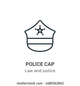 Police cap outline vector icon. Thin line black police cap icon, flat vector simple element illustration from editable law and justice concept isolated stroke on white background