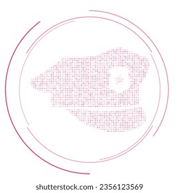 The police cap symbol filled with pink dots. Pointillism style. Vector illustration on white background
