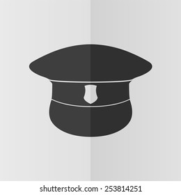 Police cap vector icon. Effect of folded paper. Flat design