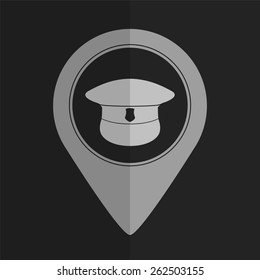 Police cap vector icon - map pointer. Flat design