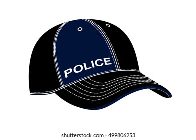 Police cap in vector on white background.Baseball cap in vector on white background.Summer cap in vector.Sports baseball cap in vector.