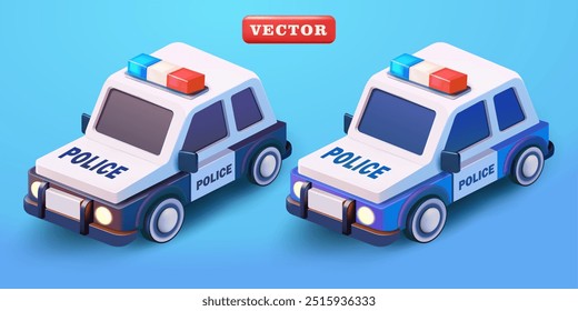 Police car, 3d vector. Suitable for security and design elements