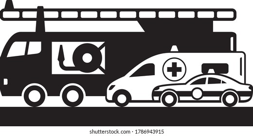 Police car, ambulance bus and fire truck – vector illustration