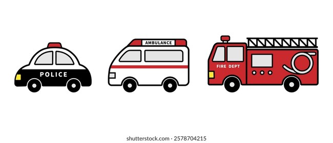 police car, ambulance, fire engine, emergency vehicle icon set