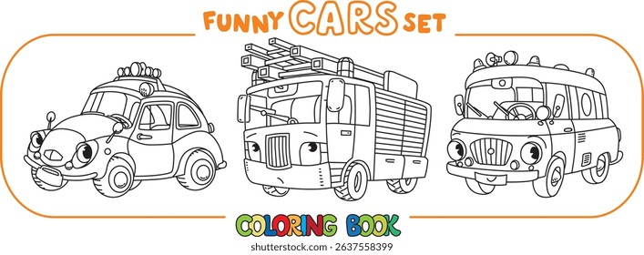 Police car ambulance, fire truck Coloring book set