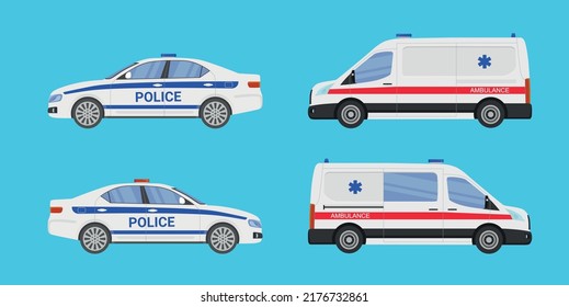 Police car and ambulance in flat style. Vector illustration. svg