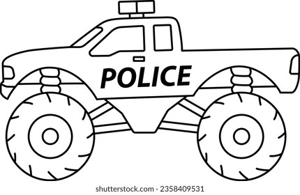 A Police Car with black isolated line design. An SUV Truck Vector illustration design.