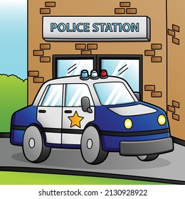 Police Car Cartoon Colored Vehicle Illustration