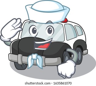 police car cartoon concept Sailor wearing hat