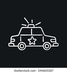 Police car chalk icon. Law enforcement. Transport, protection equipment. Thin line contour symbols. Isolated vector outline illustrations. 