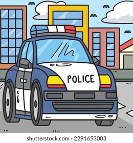 Police Car Colored Cartoon Illustration