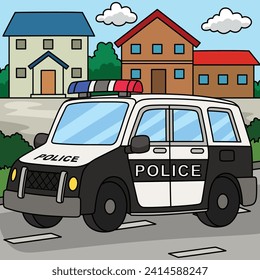 Police Car Colored Cartoon Illustration