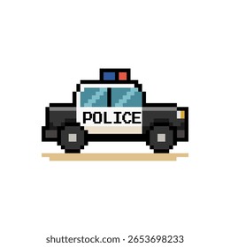 A police car in detailed 8-bit pixel art. Perfect for game assets, emergency themes, or law enforcement vector packs.