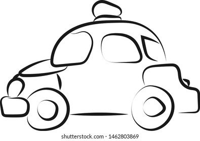 Police car drawing, illustration, vector on white background.