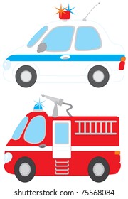 Police car and fire engine