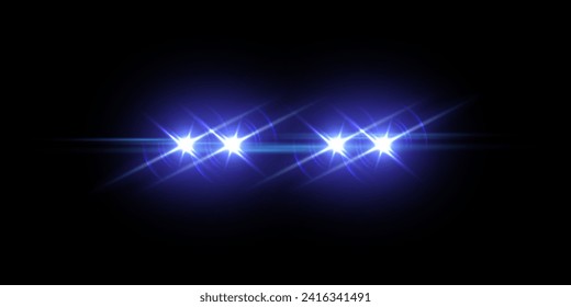 Police car flash effect on dark background. Patrol car emergency siren and blue flashers vector illustration.