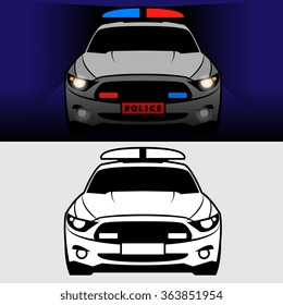 Police car with flash lights, vector illustration