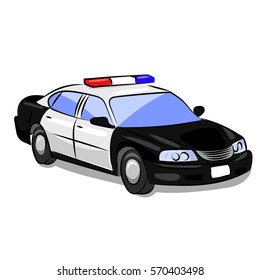 police car with flashers isolated at the white background