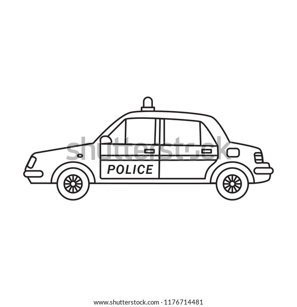 Police car with flashing lights on the roof in\
the line art style\
