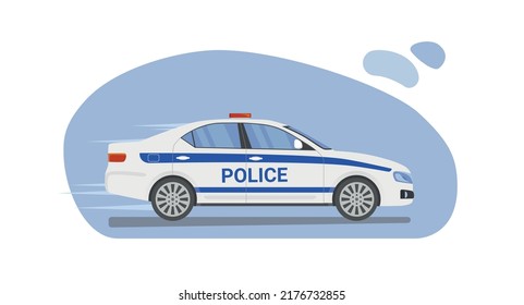 Auto de la policía de estilo plano. Ilustración vectorial.