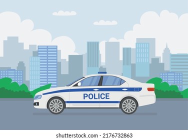 Police car in flat style. Vector illustration.