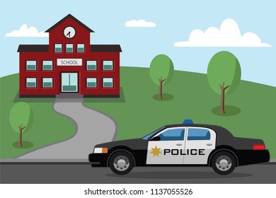 police car in front of the school, school safety