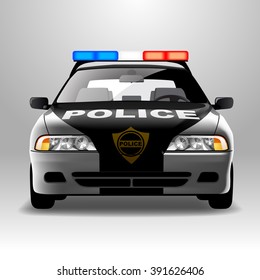 Police car in frontal view. Vector illustration