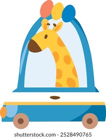 Police car with giraffe. Children's cute illustration. Educational picture. Learn cars