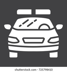 Police car glyph icon, transport and automobile, cop sign vector graphics, a solid pattern on a black background, eps 10.