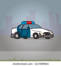 Police car. Hand drawn vector illustration.