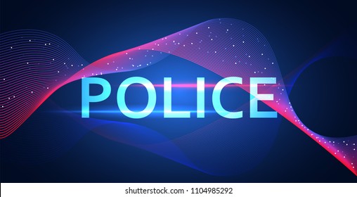 Police car headlights and blinking red siren lights isolated on black background
