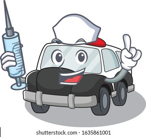 A police car hospitable Nurse character with a syringe