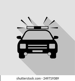 police car icon - black illustration with long shadow