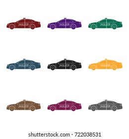 Police car icon in black style isolated on white background. Police symbol stock vector illustration.